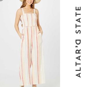 Altar’d State Linen Stripe Gabrielle Jumpsuit S